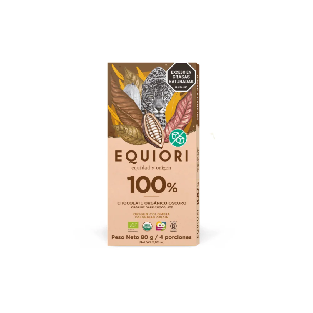 Barra Chocolate Orgánico 100% Cacao 80 Gr Equiori