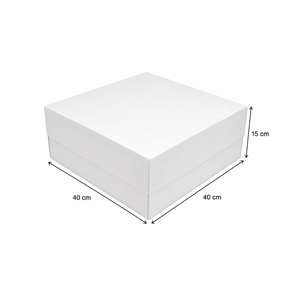 Caja de Cartón para Torta Base y Tapa 40 x 40 x 15 cm Blanca/Kraft