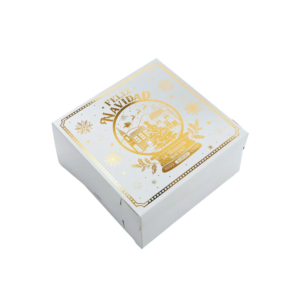 Caja Navidad Blanca Dorada 14 cm x 14 cm x 8 cm Unidad - Image 3