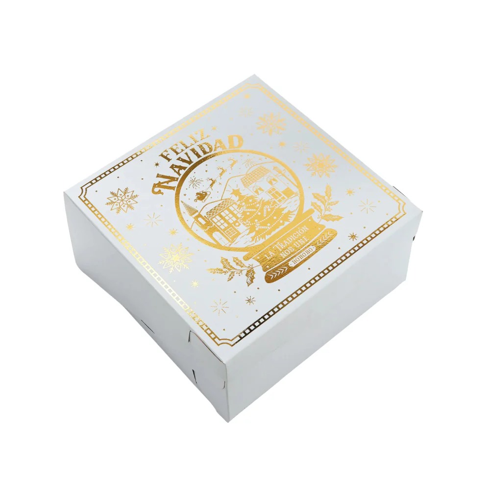 Caja Navidad Blanca Dorada 20 cm x 20 cm x 10 cm Unidad - Image 3