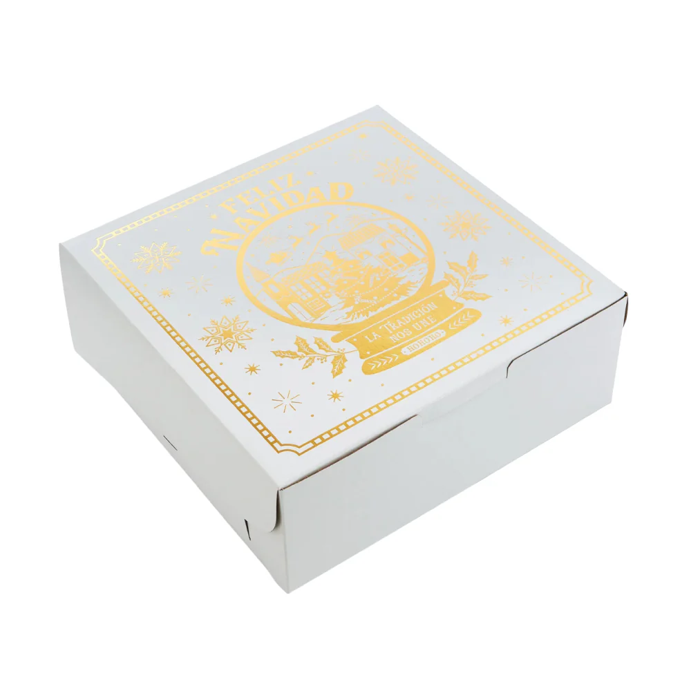 Caja Navidad Blanca Dorada 25 cm x 25 cm x 10 cm Unidad - Image 3