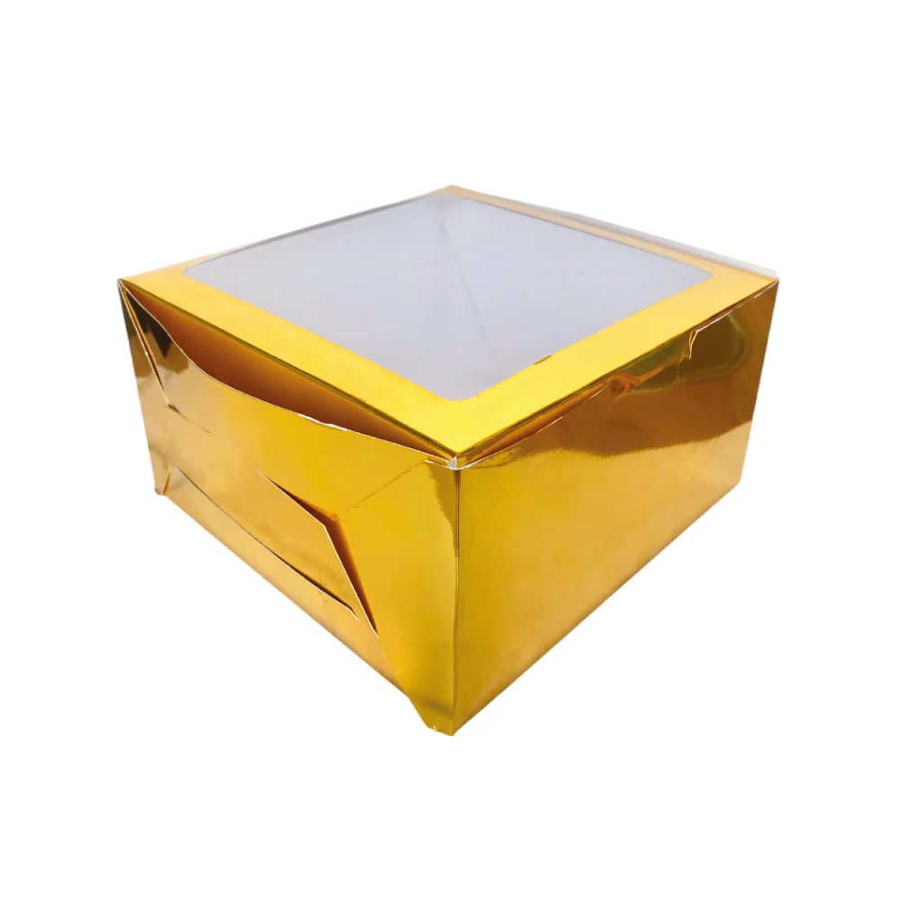 Caja para torta dorada con ventana 22 x 12 cm