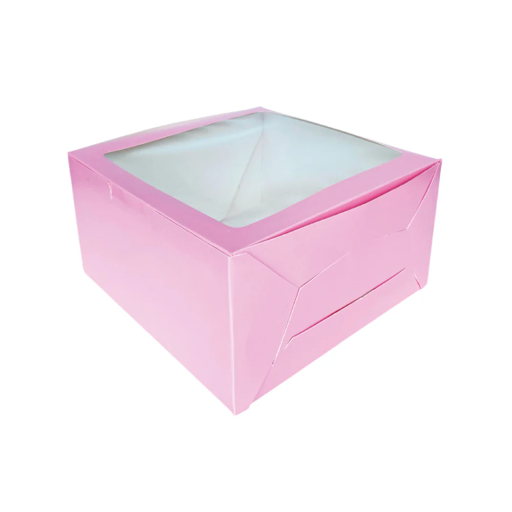 Caja para torta rosada con ventana 22 x 12 cm