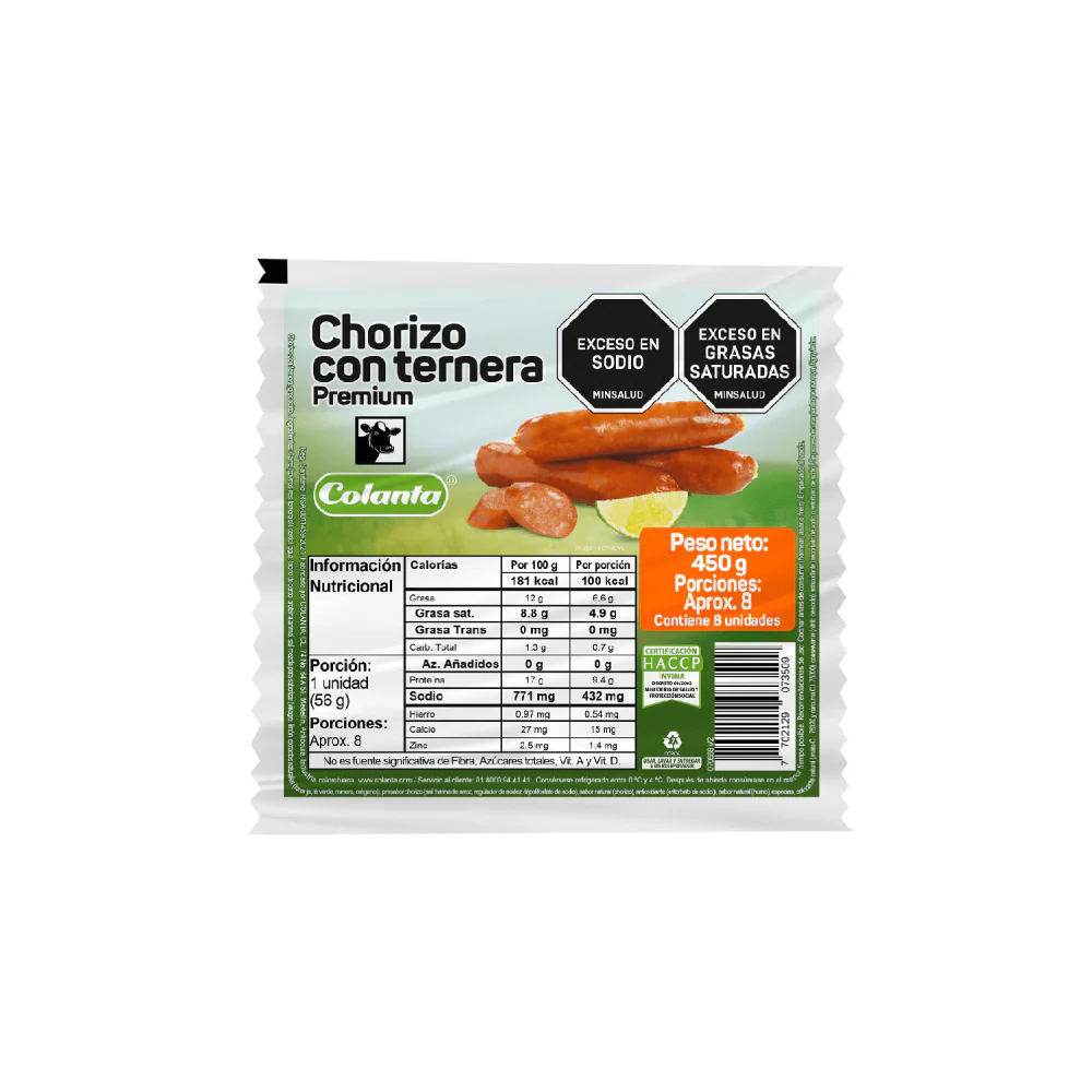 Chorizo con Ternera Colanta 8 Unidades