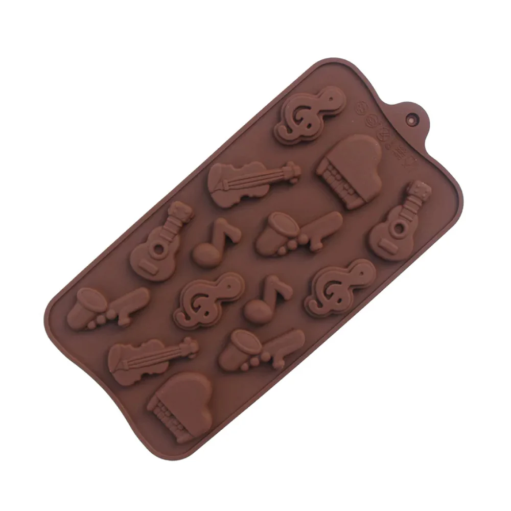 Molde Silicona Choco Instrumentos Musicales Selva Negra 14 Cavidades