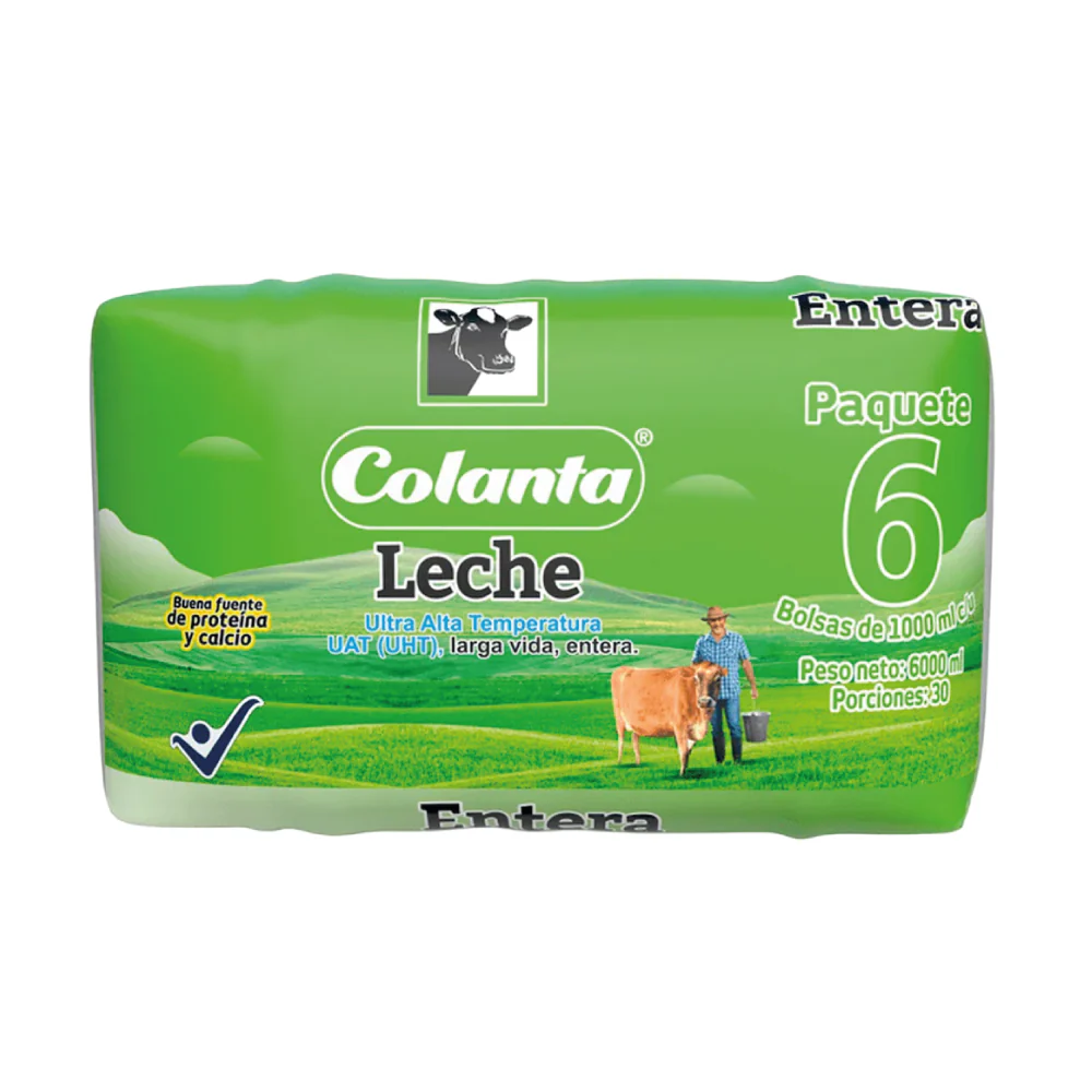Leche entera Colanta 6 unidades 1.000 ml.