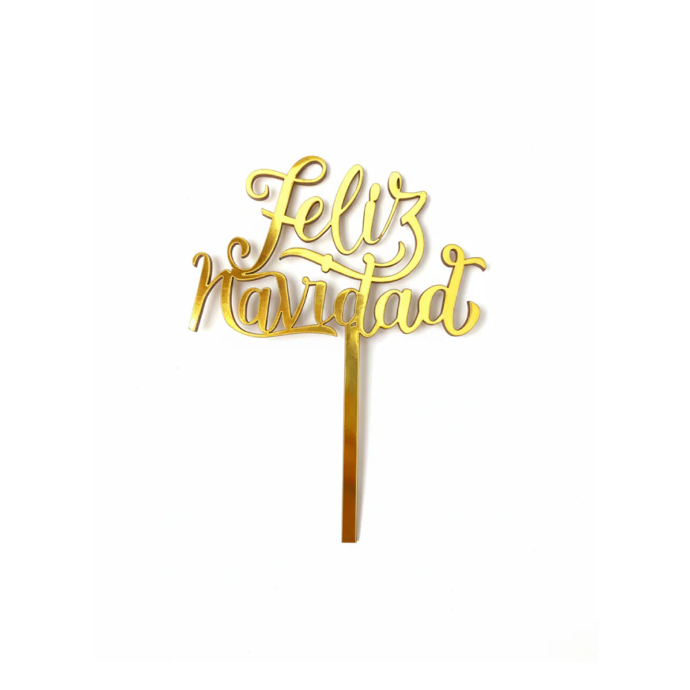 Mini Topper Madera Espejo Dorado Feliz Navidad