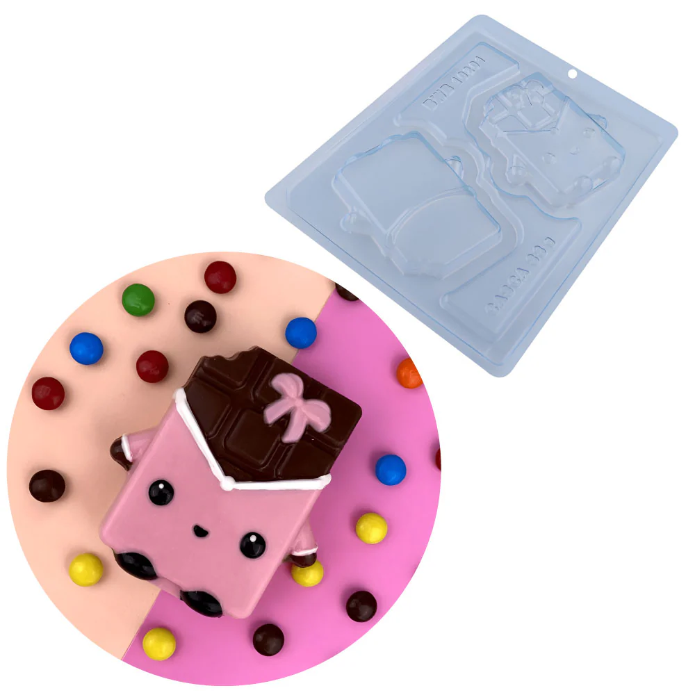 Molde de Acetato Barra de Chocolate Animada 3 Partes X 2 Cavidades BWB