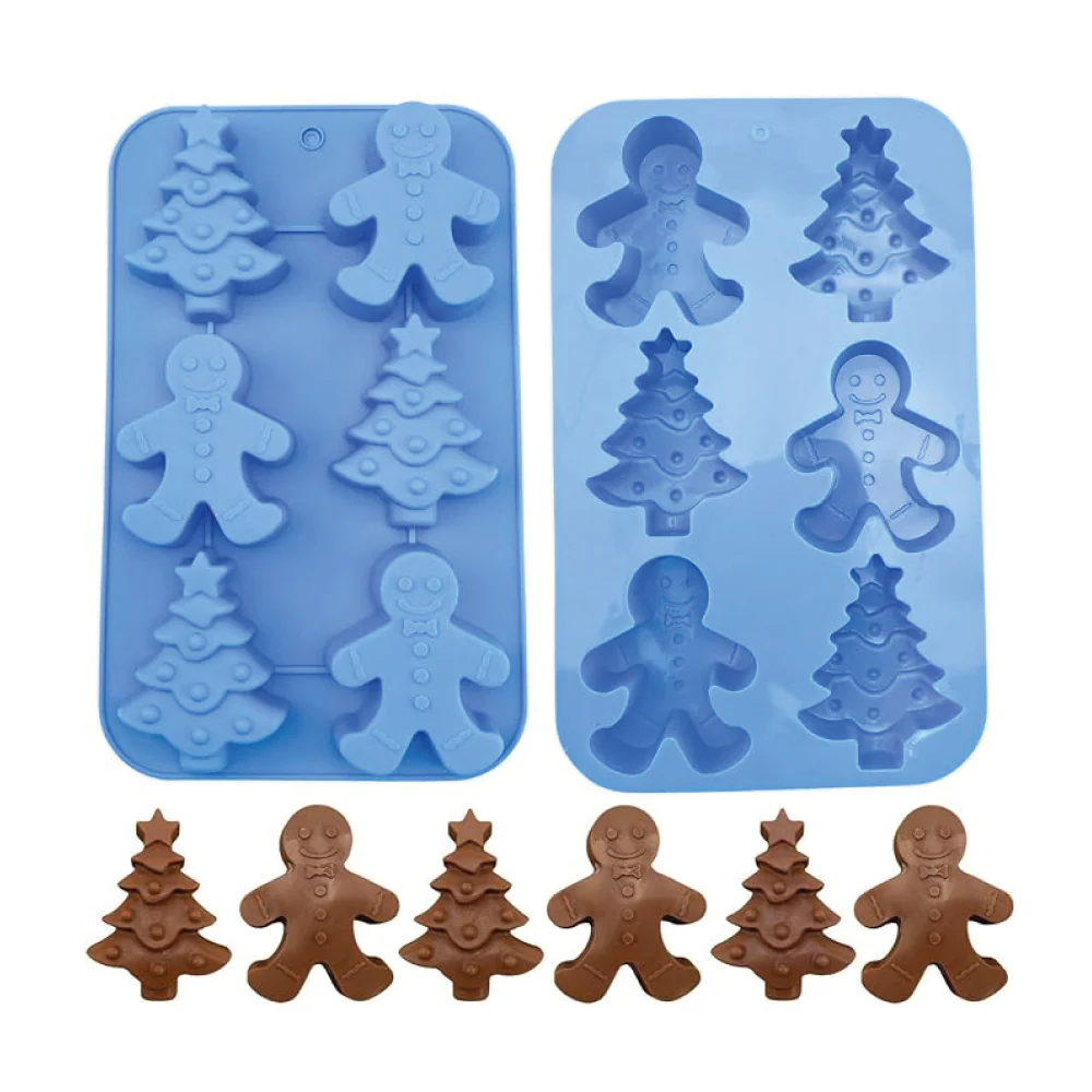 Molde Silicona Árbol Navidad y Jengibre 6 Cavidades