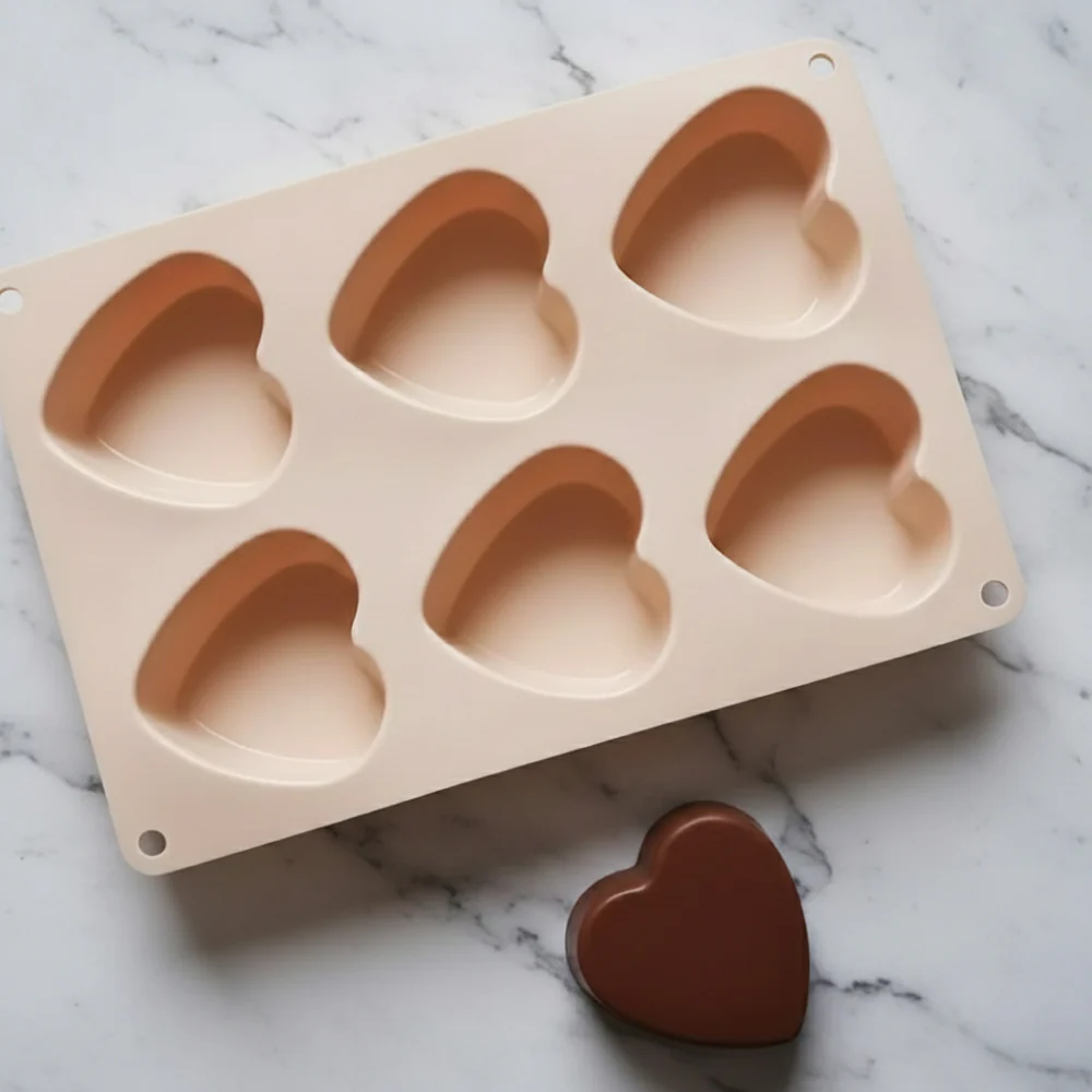Molde Silicona Corazones Grandes 6 Cavidades
