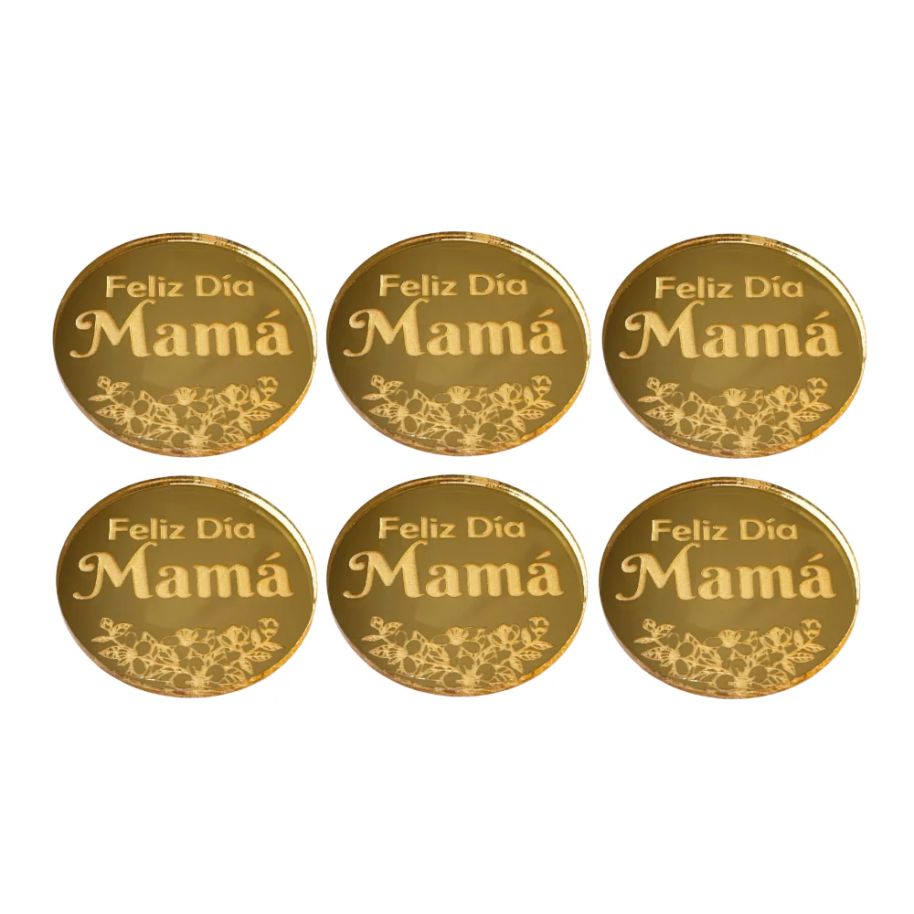 Moneda espejo dorada Feliz Día Mamá 6 unidades