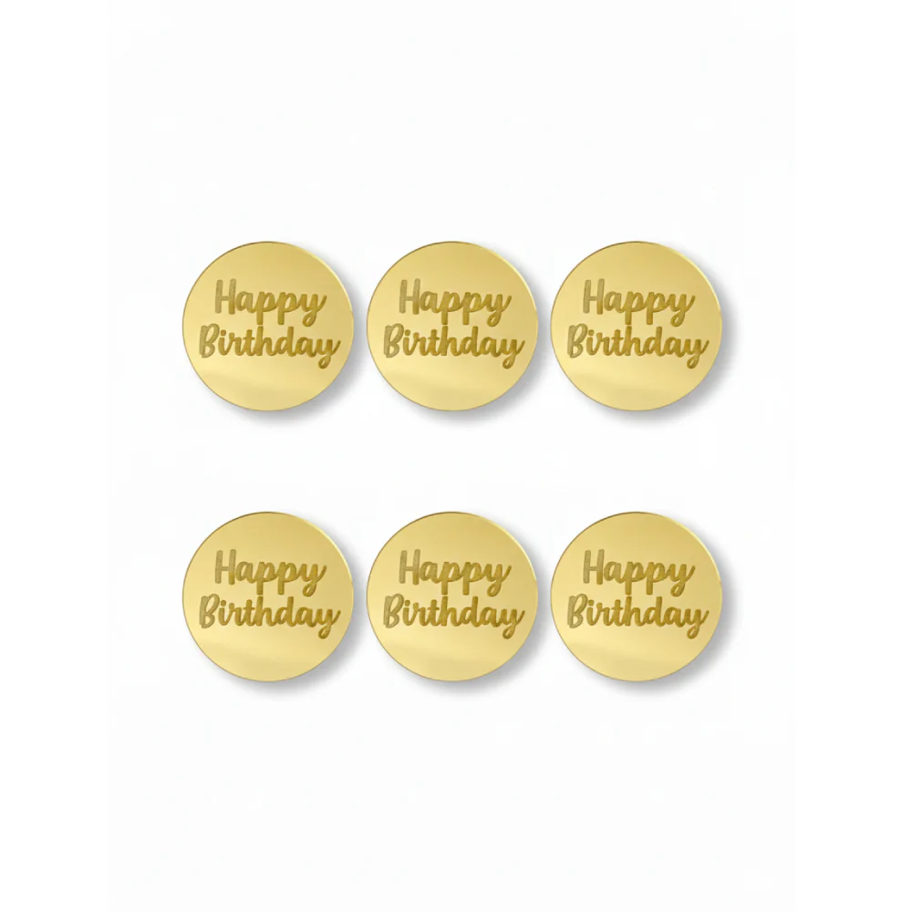 Moneda Espejo Dorada Happy Birthday 6 Unidades