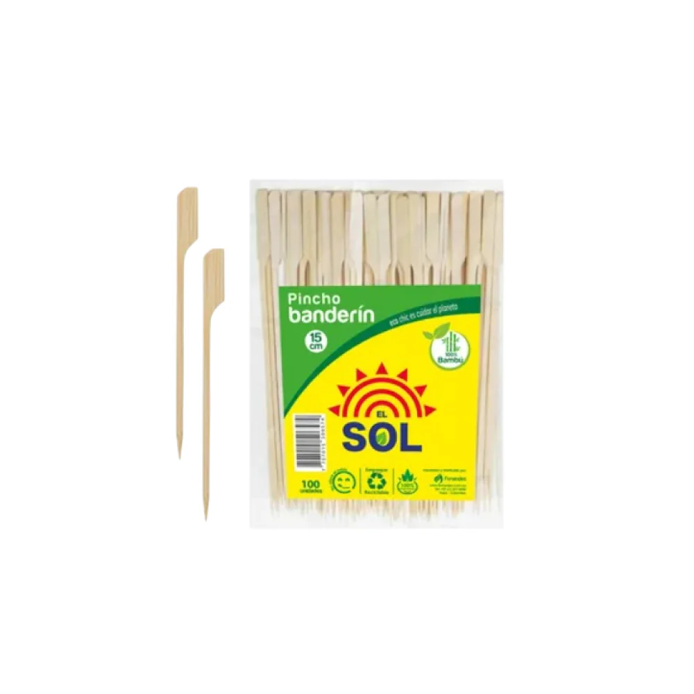 Pincho Pala Banderín Bambú El Sol 15 cm 100 Unidades