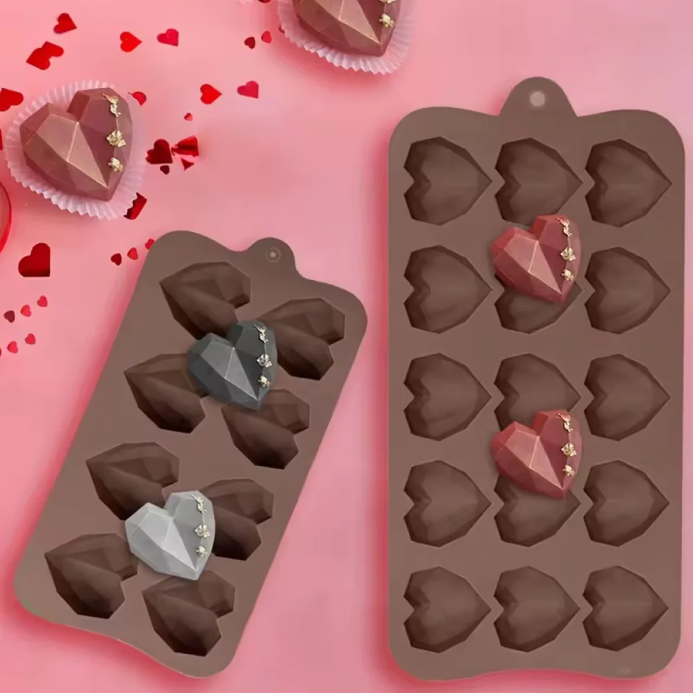 Set de Moldes Silicona Corazón Geométrico 8 Cavidades y 15 Cavidades  Selva Negra - Image 2