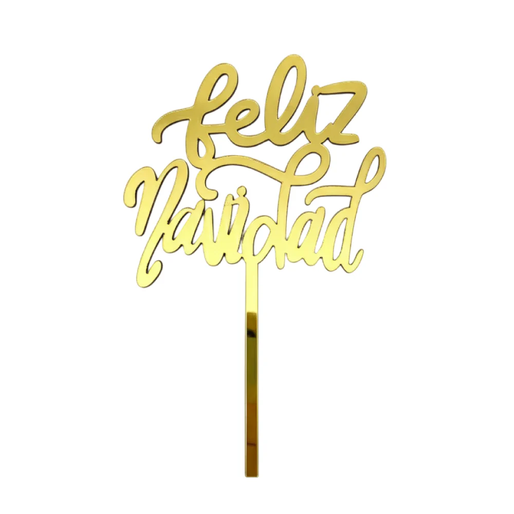 Topper Madera Espejo Dorado Feliz Navidad