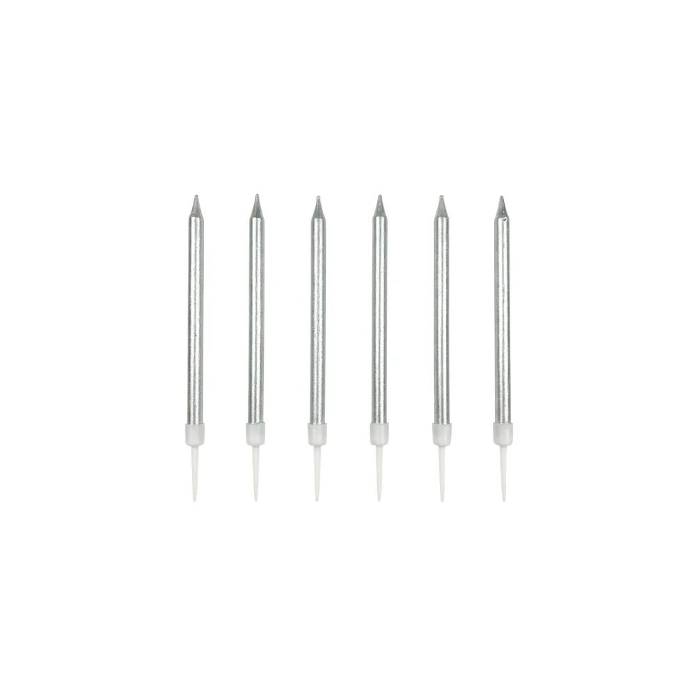 Velas Unicolor Metalizadas Plateadas 6 Unidades